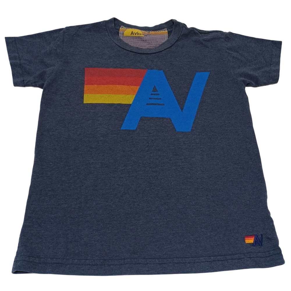 Aviator Nation Kids 8 Logo Tee Charcoal Rainbow Graphic Retro Surf Skater